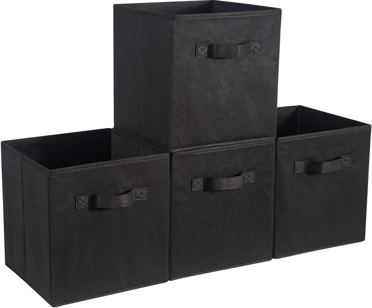 Stoffen opbergdoos set van 4 organizermand vuilnisbakken - opbergkubuseenheid - Zwart - 33 X 38 X 33 CM