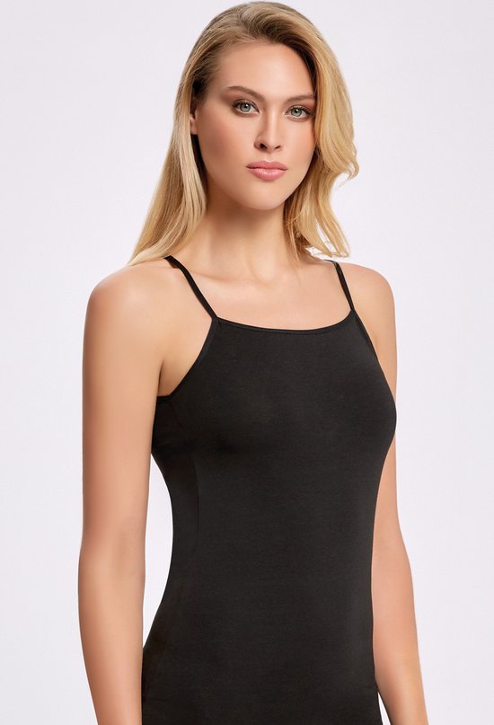 ilke-2 pièces-Maillot pour Femme-Chemise Femme Katoen Stretch à Bretelles Spaghetti - Zwart- S
