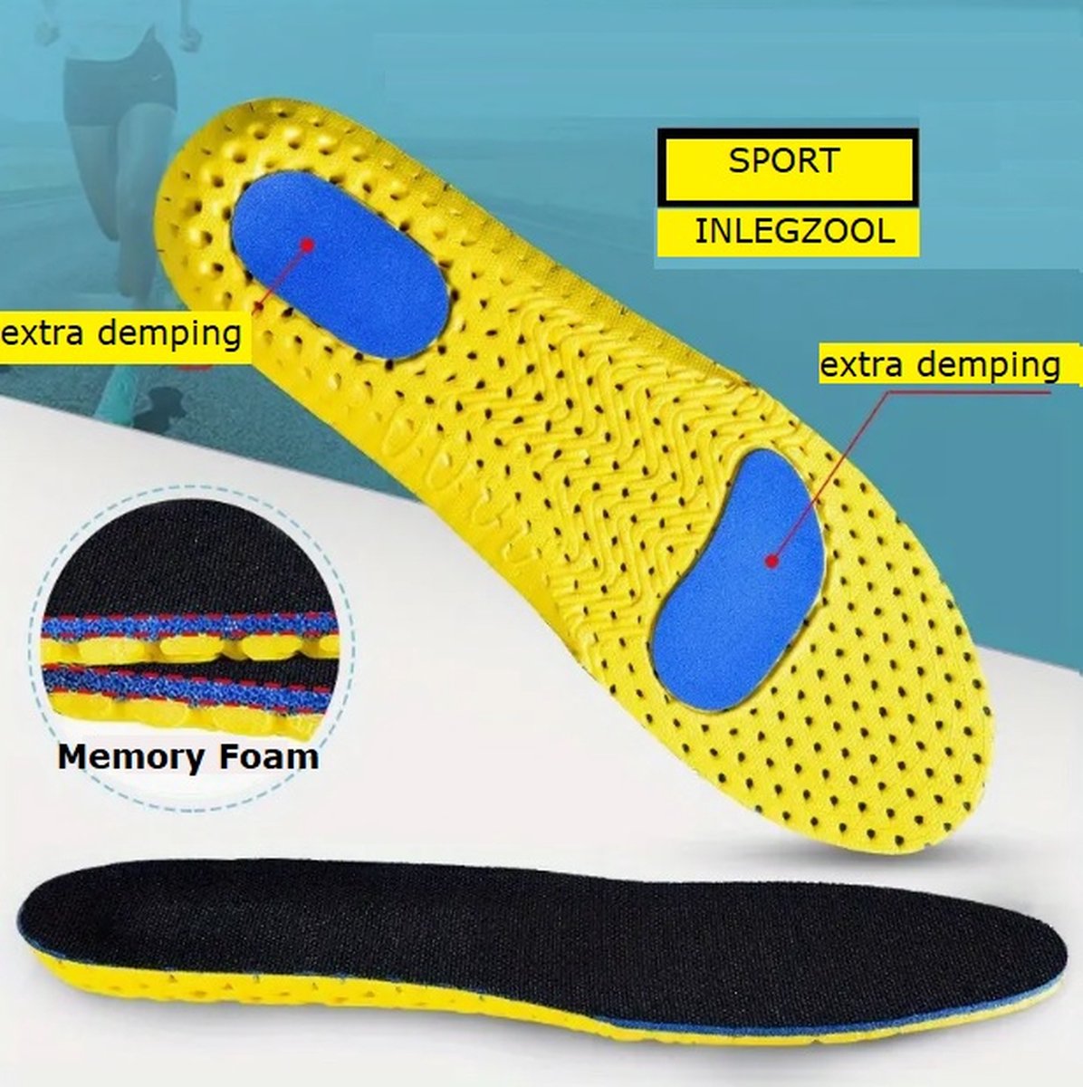 Memory Foam inlegzolen - Maat 39-40 - Schokdemping en Ademend - voor Sportschoenen of Sneakers