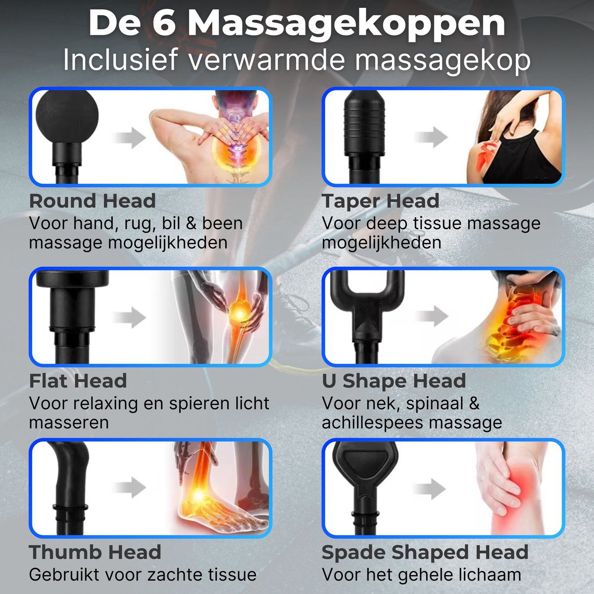 Afbeelding 3 van BKlux - Massage Gun - Warmtekop - Massage Apparaat - Massage Pistool met 7 Opzetstukken - 30 Snelheden - Sport en Relax Massage Apparaat - Krachtig en Draadloos - Zwart