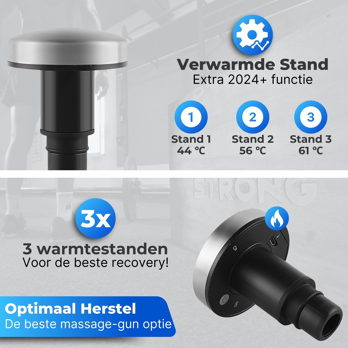 Afbeelding 2 van BKlux - Massage Gun - Warmtekop - Massage Apparaat - Massage Pistool met 7 Opzetstukken - 30 Snelheden - Sport en Relax Massage Apparaat - Krachtig en Draadloos - Zwart