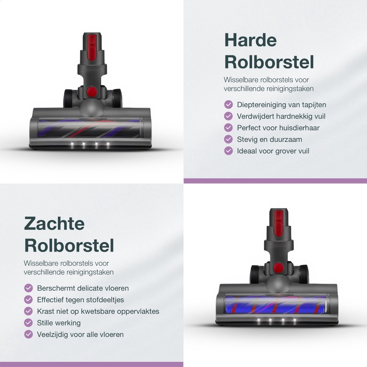 SVENNE Dyson Zuigmond XL met LED-verlichting, Triggerlock en 2 Rolborstels - Harde en Zachte Borstel, Mondstuk voor V7, V8, V10, V11, V15 thumbnail 3
