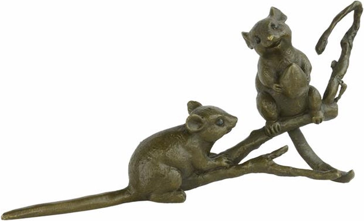 Bronzen beeld - Muizen op een takje - Dieren beelden - 7,8 cm hoog