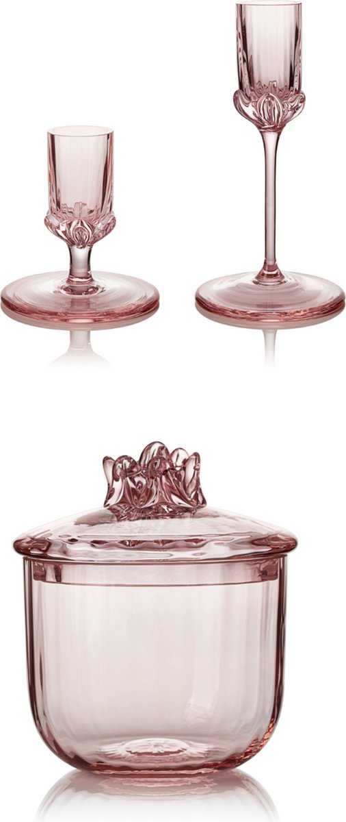Handgemaakte cadeuset Sakura, schaaltje met 2x kandelaar, kleur ROZE