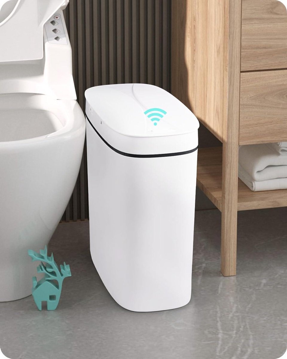 Goedkoopste Slanke badkamerbak met deksel - waterdichte bewegingssensor - 25 gallon/95 L - automatische slimme prullenbak - wit