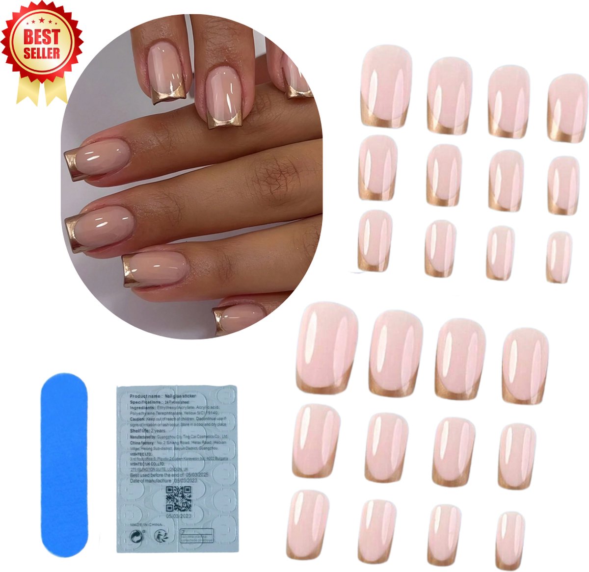 Goedkoopste GUAPÀ® Plaknagels | 24 stuks valse nagels | Press On Nails | Zelfklevende Plaknagels | Nepnagels | Kunstnagels | Compleet plaknagels starterspakket | Nagels stickers | 24 stuks plaknagels French Manicure Goud