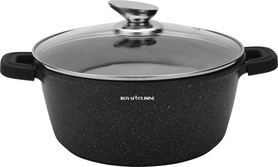 20 CM Hoge Braadpan - Soeppan - met Glazen afdekplaat Zwart