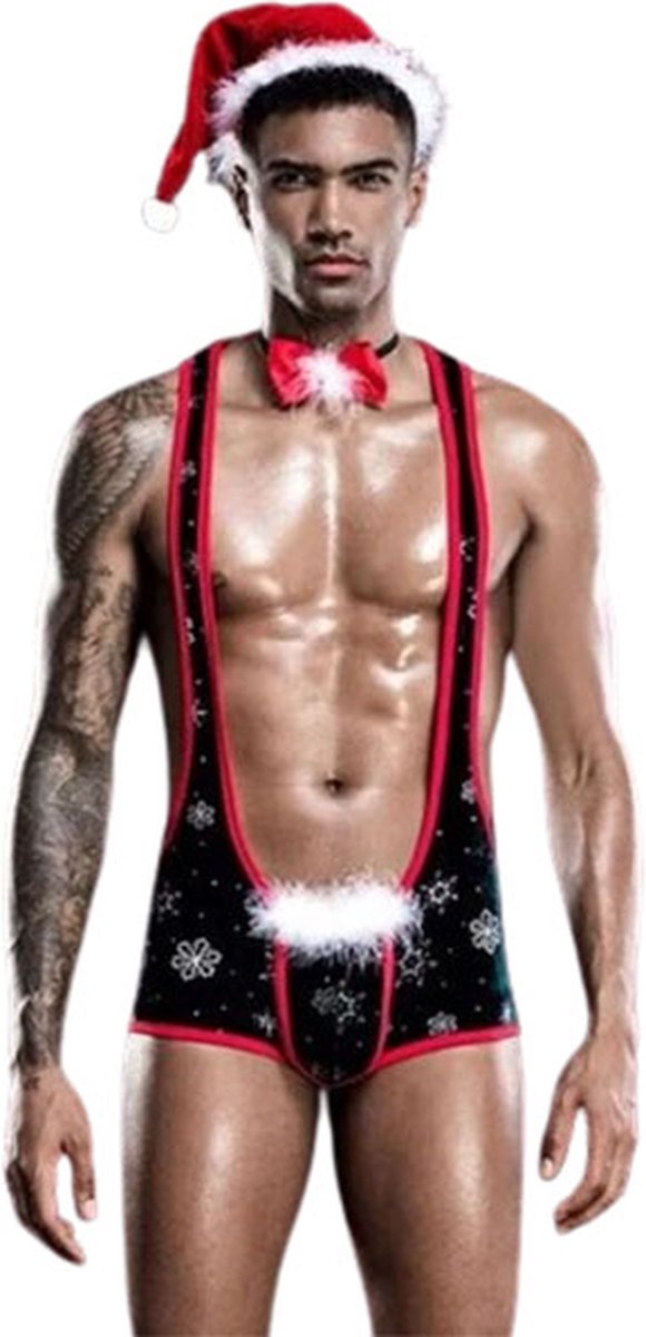 Goedkoopste Erotische kerstman outfit - Sexy Santa Claus bodysuit - Kerst Lingerie Heren - jumpsuit BDSM - Thema - Rollenspel - Nachtclub - Kerst - 3 delig