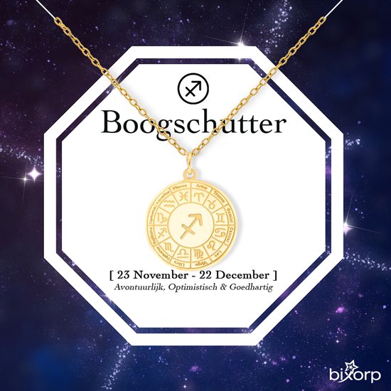Bixorp Collier Signe du Zodiaque Étoiles Sagittaire / Sagittaire - Médaillon en Acier Inoxydable Plaqué Or - Collier 45 cm avec Pendentif Zodiac - Emballage Cadeau Inclus