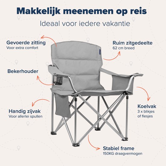 TRVLMORE Campingstoel - Opvouwbaar - XL - Comfortabele Vouwstoel - 150 kg draagvermogen - Drankhouder - Koelvak - Visstoel - Klapstoel - Grijs van TRVLMORE — afbeelding 3