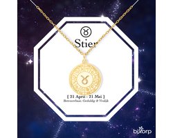 Bixorp Stars Sterrenbeeld Ketting Stier / Taurus - Stainless Steel Medailon met Goud Verguld - 45cm Ketting met Zodiac Hanger - Inclusief Cadeau Verpakking