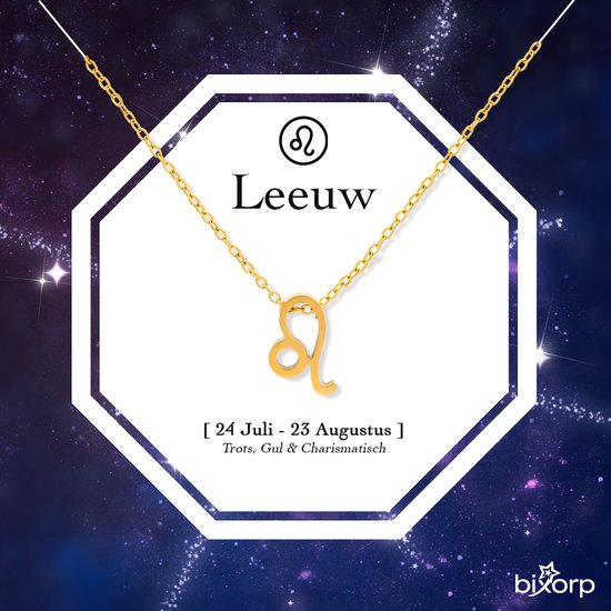 Bixorp Collier Signe du Zodiaque Étoiles Lion / Lion - Acier Inoxydable Plaqué Or - Collier 45 cm avec Pendentif Zodiac - Emballage Cadeau Inclus