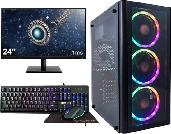 Foto: Complete ryzen 5 high end 6 core rtx3060 12gb game pc setup met 24 gaming monitor toetsenbord en muis 500gb ssd 16gb ram wifi win11 pro