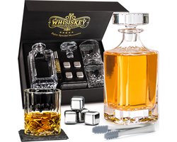 Whisiskey Whiskey Karaf - Klassiek - Whiskey Glazen - Luxe Whiskey Karaf Set - 0,7 L – Decanteer Set - Whisky Set - Incl. 2 Tumbler Glazen, 4 RVS Whiskey Stones - Peaky Blinders