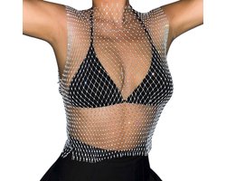 Doorschijnende bodychain Diamond - Sexy cover-up - Mouwloze top - Transparant - Festival - Erotisch shirt - Vrouwen