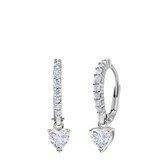 Lucardi Dames Zilveren oorring met hanger hart met zirkonia - Oorbellen - 925 Zilver - Zilverkleurig - Valentijn Cadeau