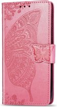 Hoesje geschikt voor iPhone 16 Pro Max - Bookcase - Pasjeshouder - Portemonnee - Vlinderpatroon - Kunstleer - Roze