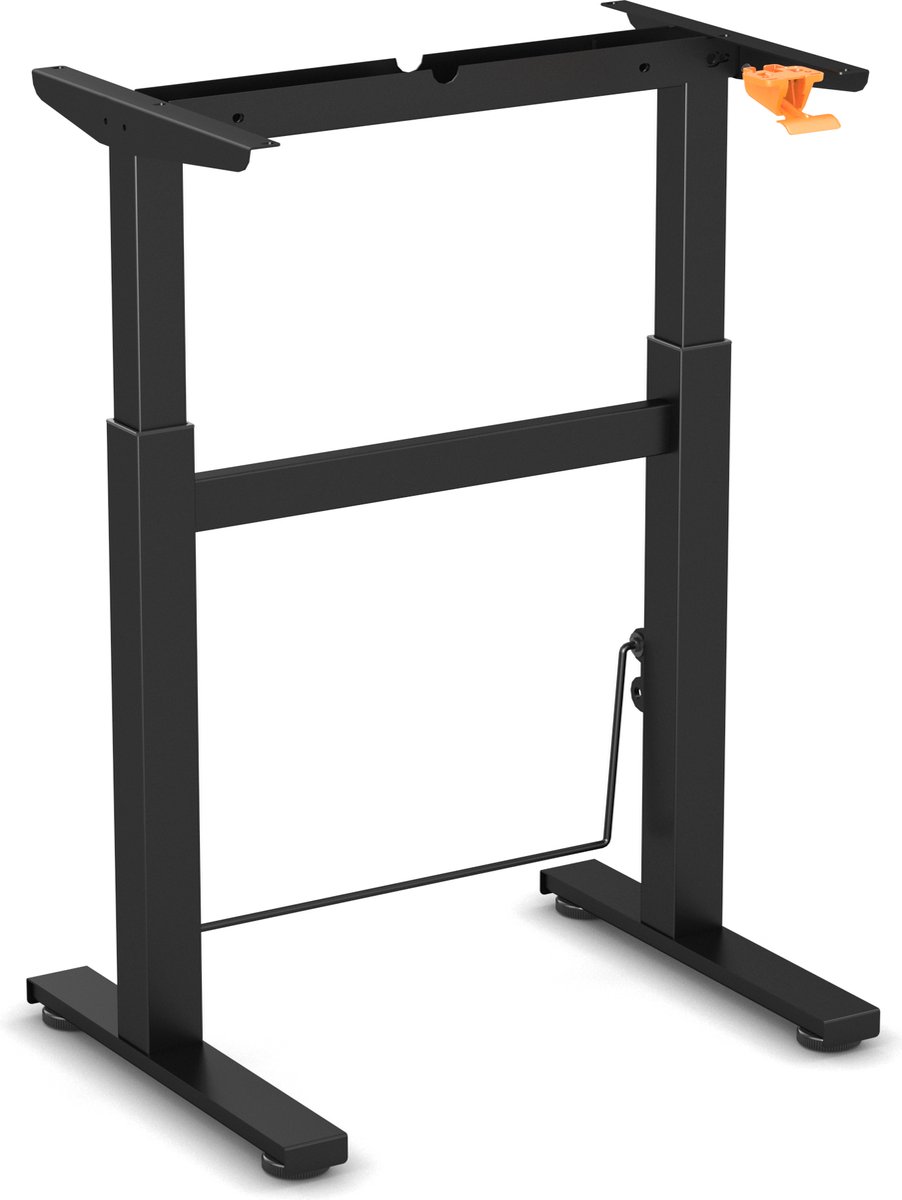 Worktrainer - BouncyDesk Gasveer - Hoogte 69-106 cm - Breedte 65 cm - Klein Zit Sta Bureau Frame – Traploos in Hoogte Verstelbaar Bureau Onderstel - Zwart - Met Voetschommel
