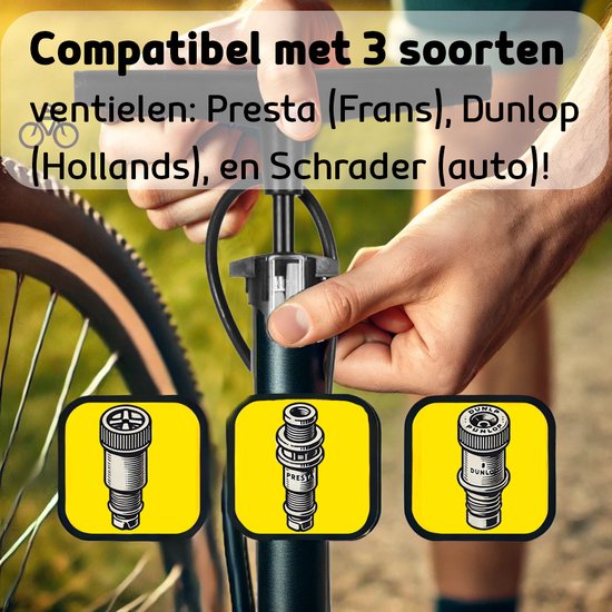 Fietspomp met drukmeter 12 bar extra Ventielen - Inclusief Adapters vloerpomp - analoge Drukmeter met dubbele ventielkop van Cooma — afbeelding 3