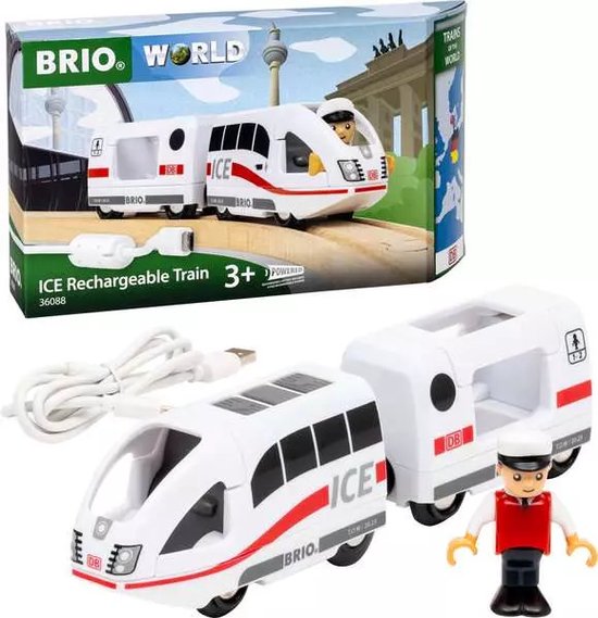BRIO World - 36088 Treinen van de wereld Oplaadbare ICE-trein | Speeltrein op herlaadbare batterijen voor kinderen vanaf 3 jaar