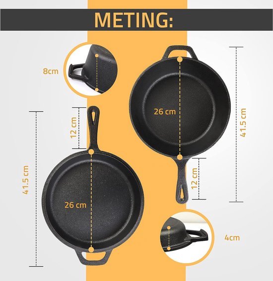 KICHLY Voorgezouten Hollandse Oven Vuurpot - Grilpannen met dubbele functie - Veilige Gietijzeren Combikoker voor Kachel, Kamperen, Binnen en Buiten - 3L/3,2 Kwart Kookset (2 in 1