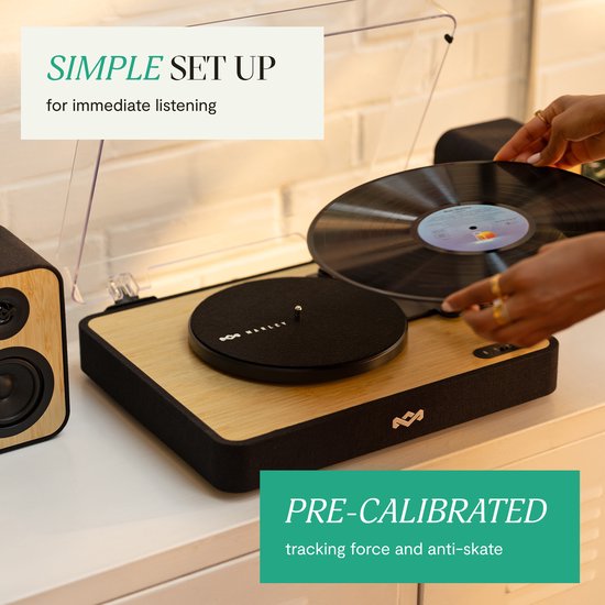 House of Marley Revolution Bluetooth Platenspeler met Passieve Boekenplank Speakers - LP Speler - Auto-stop - Ingebouwde Stofkap - Audio Technica Element - Vinyl - Gemaakt van Duurzame Materialen