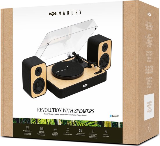 House of Marley Revolution Bluetooth Platenspeler met Passieve Boekenplank Speakers - LP Speler - Auto-stop - Ingebouwde Stofkap - Audio Technica Element - Vinyl - Gemaakt van Duurzame Materialen