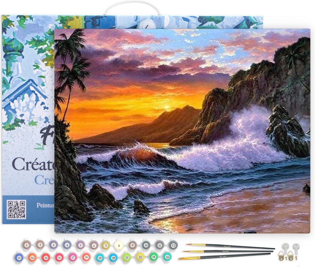 Figured'Art Schilderen op Nummer Volwassenen met lijst - Klif en golven - Handwerk acrylverf Kit DIY Compleet - 40x50cm Canvas al ingelijst