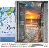 Figured' Art Peinture par numéros Adultes avec cadre – Porte vers la plage – Kit de peinture acrylique artisanal DIY complet – Toile 40 x 50 cm déjà encadrée
