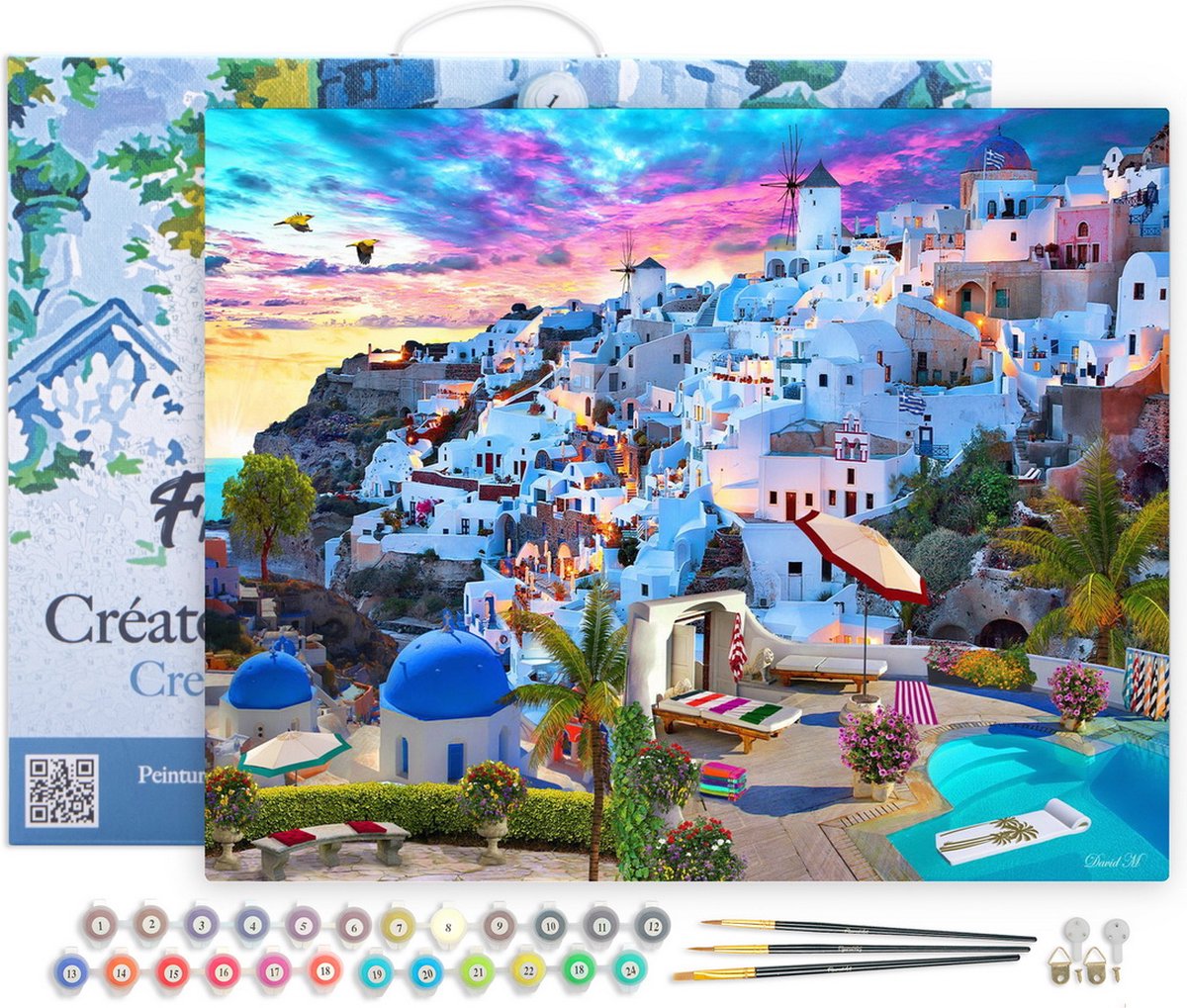 Figured'Art Schilderen op Nummer Volwassenen met lijst - Landschap van Griekenland - Handwerk acrylverf Kit DIY Compleet - 40x50cm Canvas al ingelijst