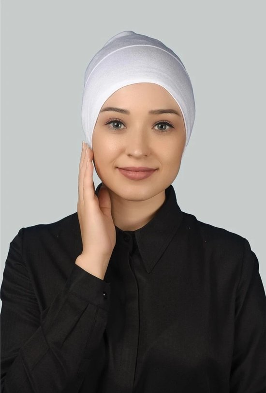 Foto: Merkloos hoofddoek instant praktische lange hijab bonnet onderkapje ademend viscose wit