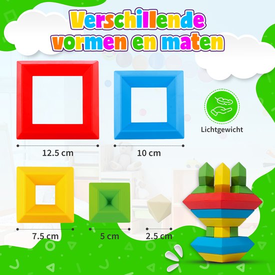 MontiPlay® Build Buddies - 45 Stuks Blokkentoren - Educatief Montessori Speelgoed - Stapelstenen & Blokken - STEM & Sensorisch Peuterspeelgoed - Vanaf 3 Jaar - Kinderspeelgoed - Bouwblokken van MontiPlay® — afbeelding 3