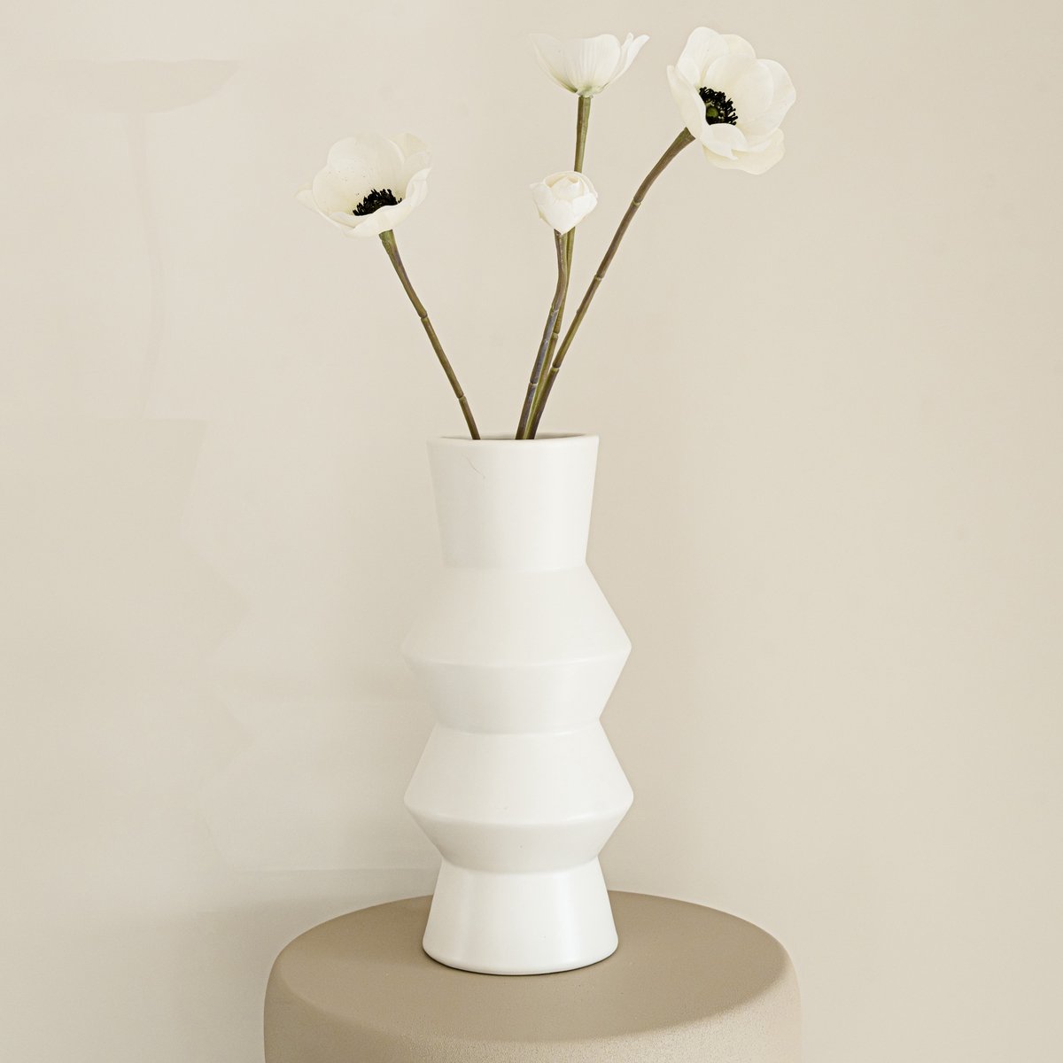 Indore Home - Vaas Evi - Bloemenvaas - Woonkamer decoratie - angular - Vaas Wit - Medium