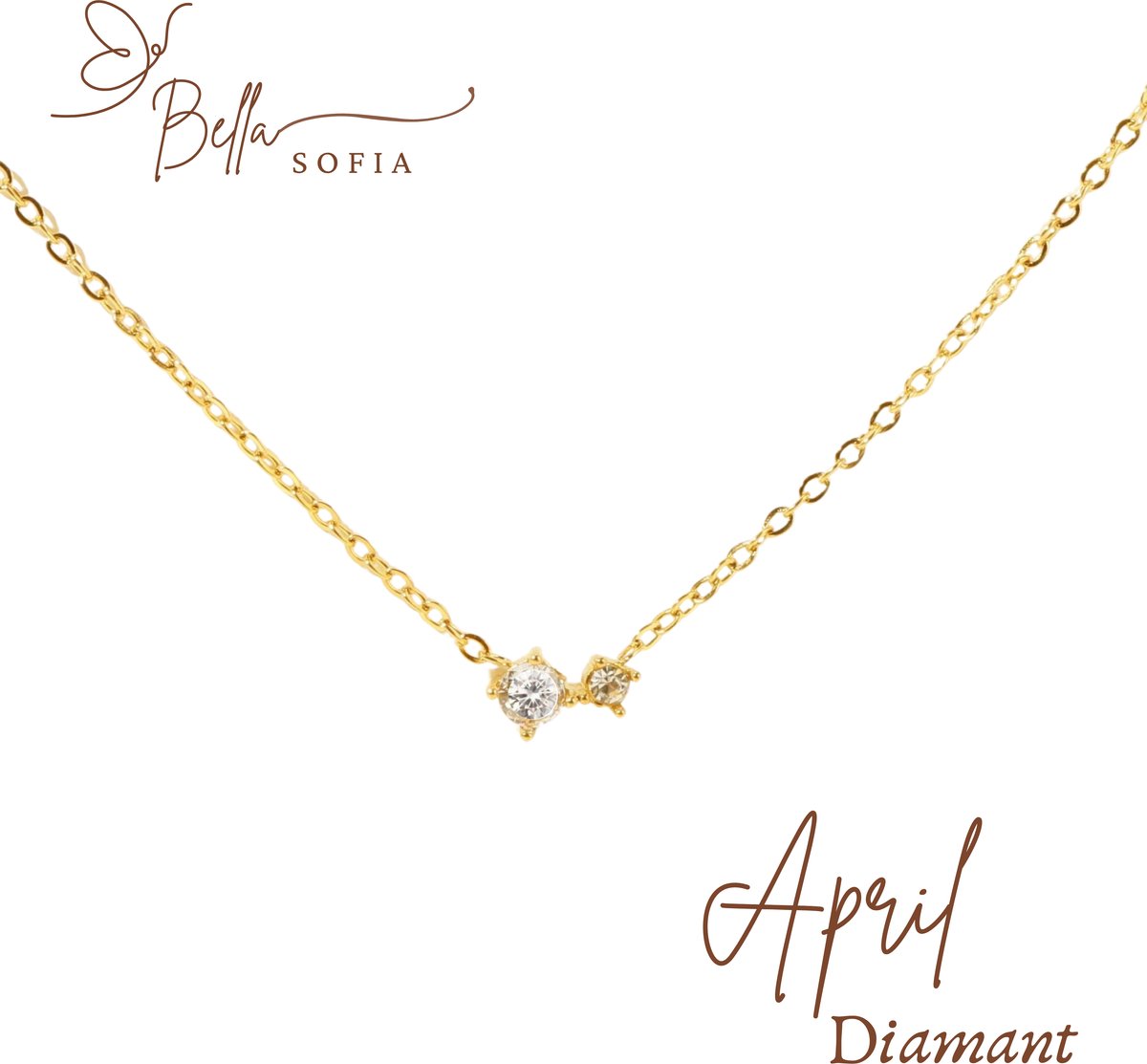 Bella Sofia® Geboortesteen Ketting April - Uniek Goudkleurig Dames Sieraad - Valentijnscadeau - Valentijnsdag - Valentijn cadeau voor haar