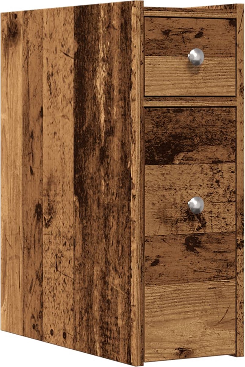 vidaXL - Badkamerkast - smal - met - wielen - bewerkt - hout - oud - houtkleurig
