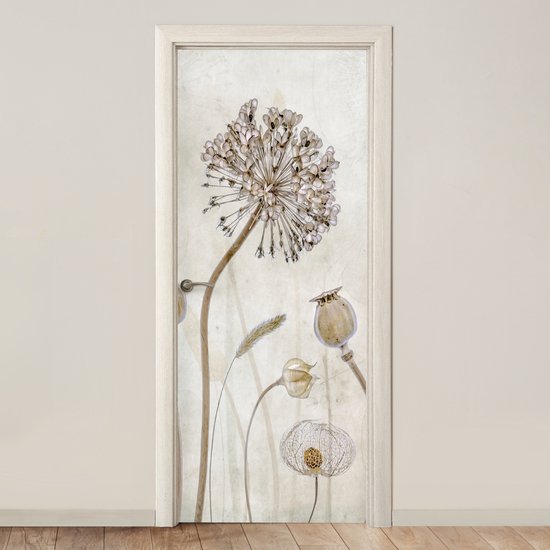 Sticker pour porte Fleurs - Aquarelle - Nature Morte - Marron - Vintage - 90x215 cm - Affiche de porte