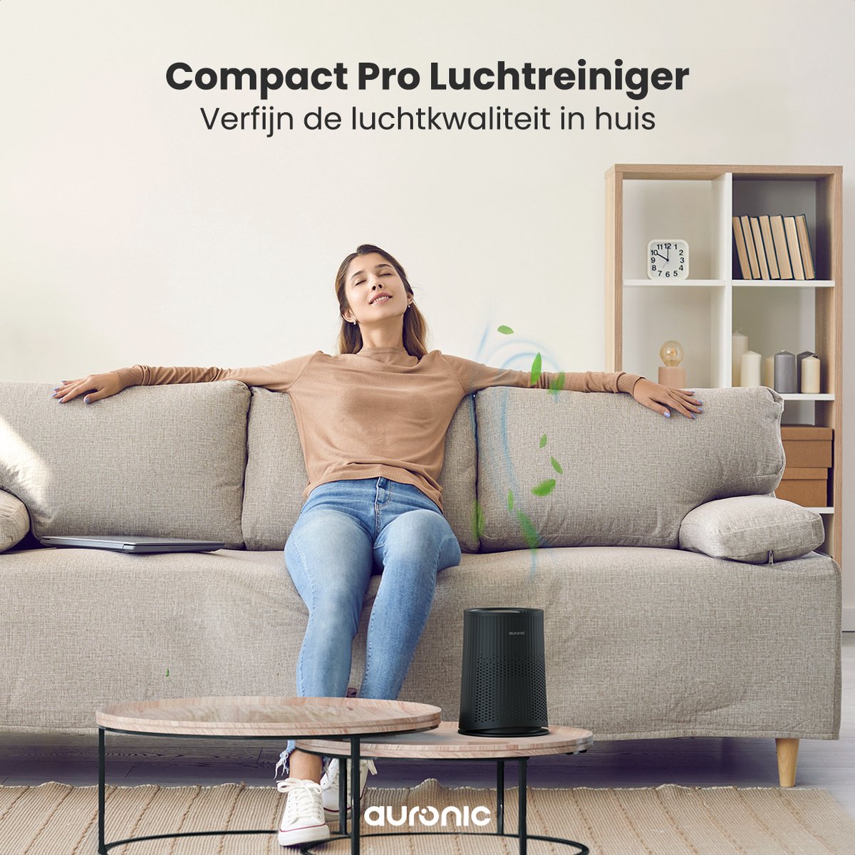 Auronic Luchtreiniger Compact Pro met HEPA 13 Filter, Ionisator en Koolstoffilter - Ruimtes tot 30m² - CADR-waarde van 150m³/u - Air Purifier met Aromatherapie - Zwart — afbeelding 2