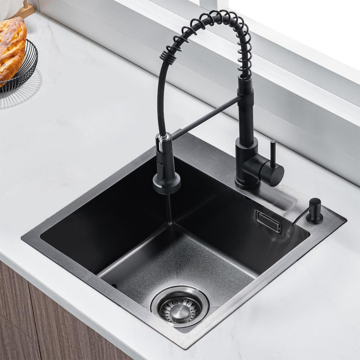 LOMAZOO Spoelbak Antraciet 45x45 - Spoelbak Keuken - Spoelbakken Keuken - Wasbak Keuken - Met Kraangat - Gun Metal RVS [FALLON]