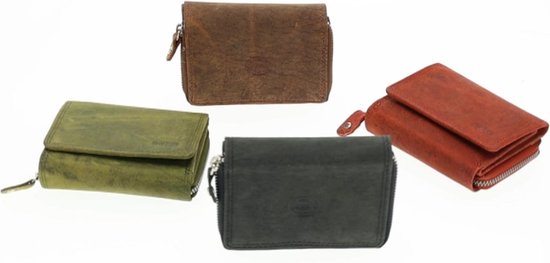 Overslagportemonnee van Echt Leer – Voor Dames & Heren - 5 Pasjeshouders - 2 Biljetvakken - Portefeuille met RFID Bescherming - Met Ritsvak - Portemonnee Unisex Anti Skim- 11x9x3 cm