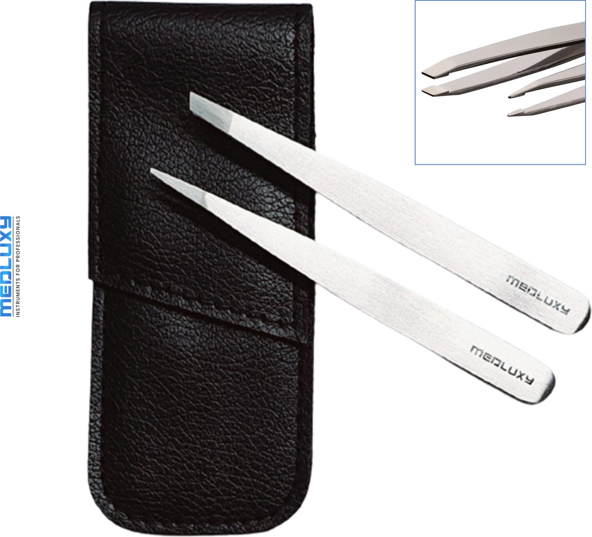 Goedkoopste MEDLUXY® Exclusive - Epileerpincet Set - Slant & Point - 2 pincetten 10 cm - inclusief etui - [EP0441] (slanted epileer pincet - cadeau set - wenkbrauwen epileren en stijlen