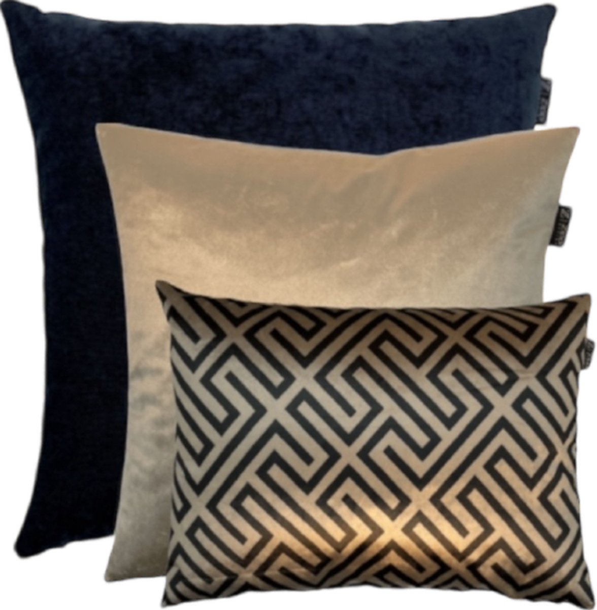 Zippi Design Velvet Sierkussen Set Gold & Black Geometric 35 Kleur Goud en Zwart