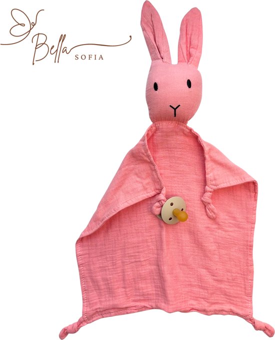 Bella Sofia® - Soof het Knuffelkonijn – Knuffeldoekje Roze – Biologisch Katoenen Hydrofiel Speendoekje – Perfect Kraamcadeau – Babyshower Cadeau – Veilig Baby Speelgoed