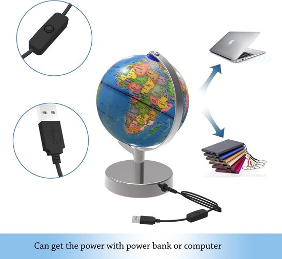 Verlichte Wereldbol 2-in-1 – Overdag Aardrijkskunde, 's Nachts Sterrenbeelden, Met LED-verlichting, 20 Inch, Inclusief USB-kabel, Ideaal Cadeau Voor Kinderen En Studenten