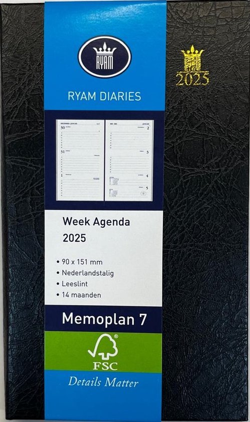 Foto: Ryam agenda 2025 memoplan 7 staand zwart weekoverzicht hardcover a6