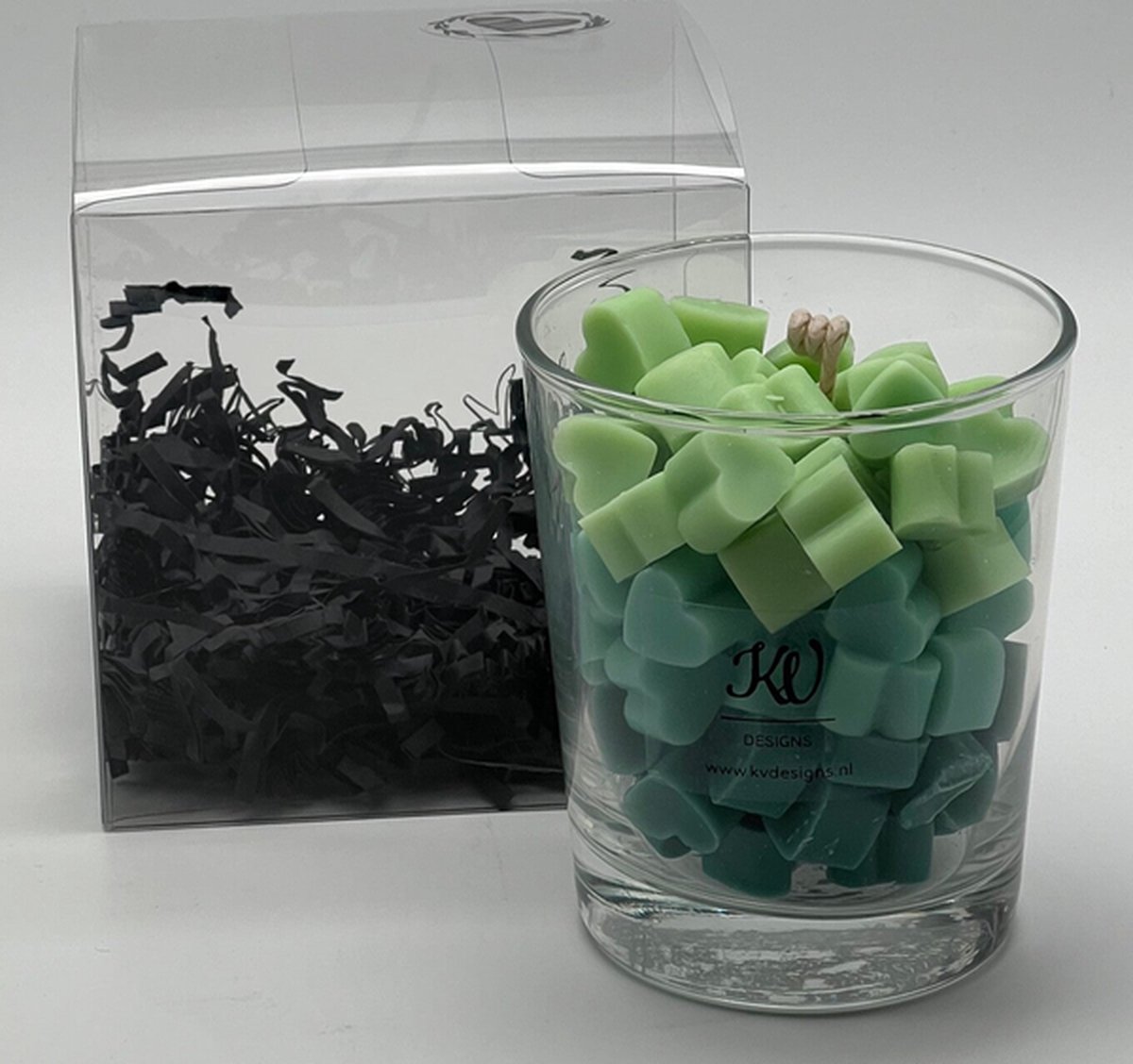 KV designs Kaars in glazen pot - hartjes collectie - groen - 267