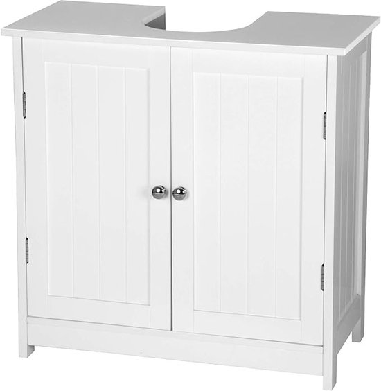 Mueble De Baño Bajo Lavabo, 2 Compartimentos, Puertas Correderas, Hueco Para Sifón, 60,5 X 60 X 30 Cm Blanco Relaxdays 84663253