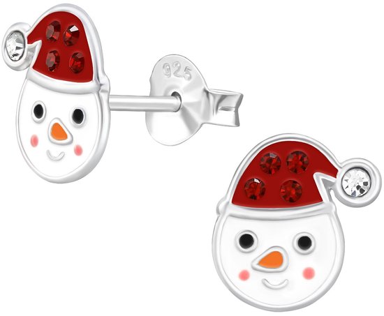 Joie|S - Boucles d'oreilles de Noël en argent - 6,5 x 8,6 mm - Boucles d'oreilles enfant bonhomme de neige avec bonnet de Noel
