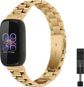 MY PROTECT - Luxe Metalen Bandje Geschikt Voor Fitbit Inspire 3 - Schakel Band - Goud