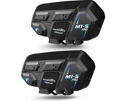 Fodsports - M1-S Pro - Motorfiets Intercom - Motorhelm - Bluetooth 5.0- Headsets - Communicator - Handsfree - Interphone - 2000M Koppelbaar tot 8 Rijders - 2 stuks