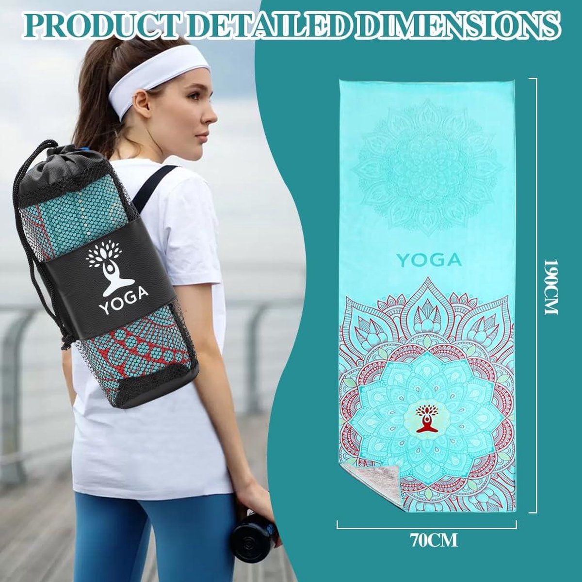 Serviette De Yoga Antidérapante Microfibre 185x63cm - Absorbante, Séchage Rapide, Pour Gym/Fitness - 6